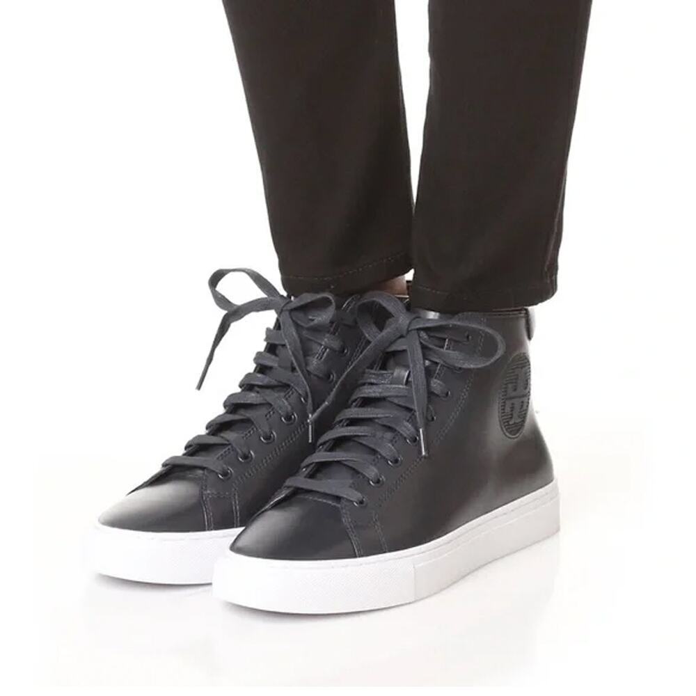 Tory Burch Nola Navy Leather High Top Sneakers Size 6.5